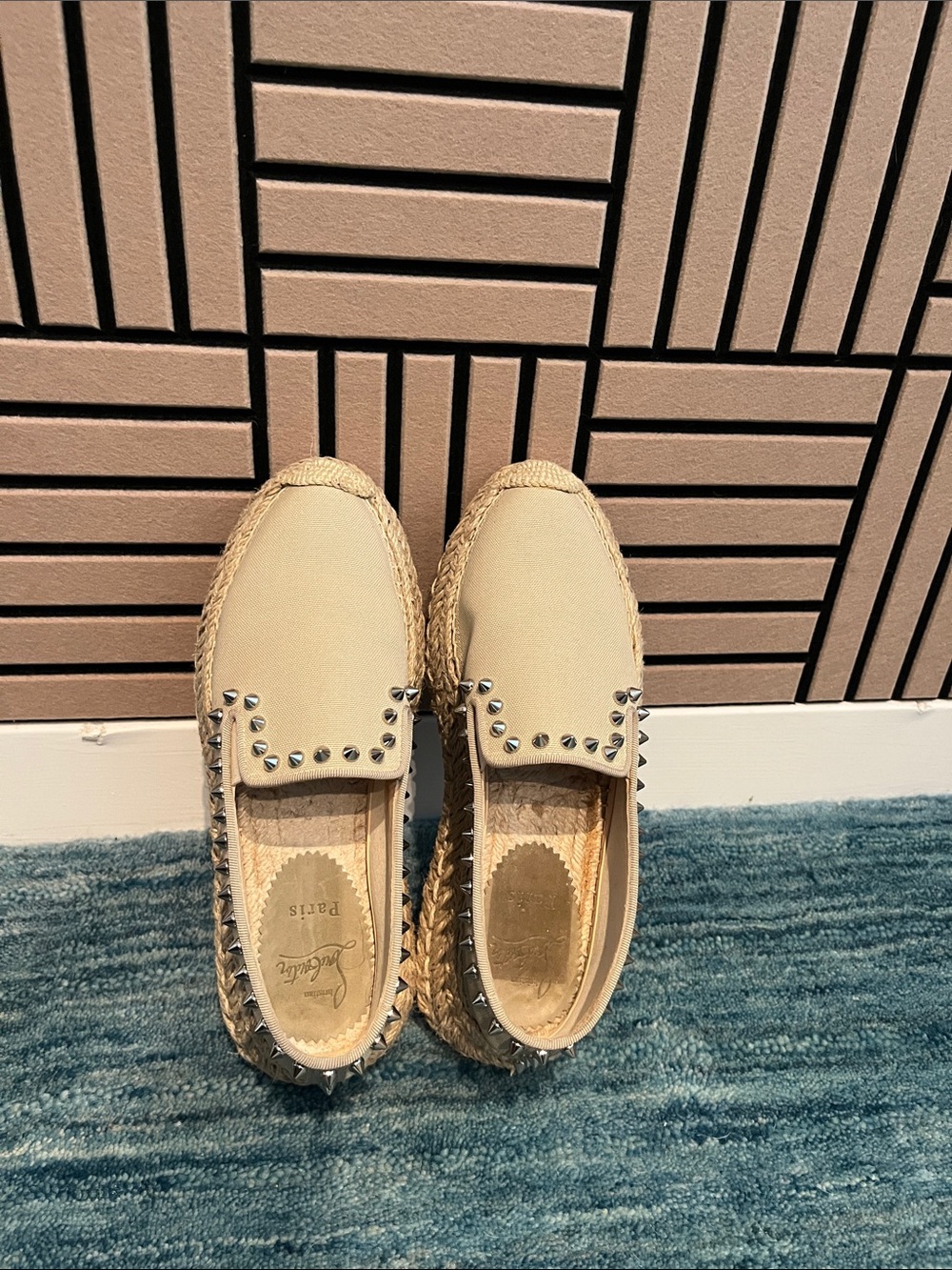Christian Louboutin Nude Studded Espadrille Flats